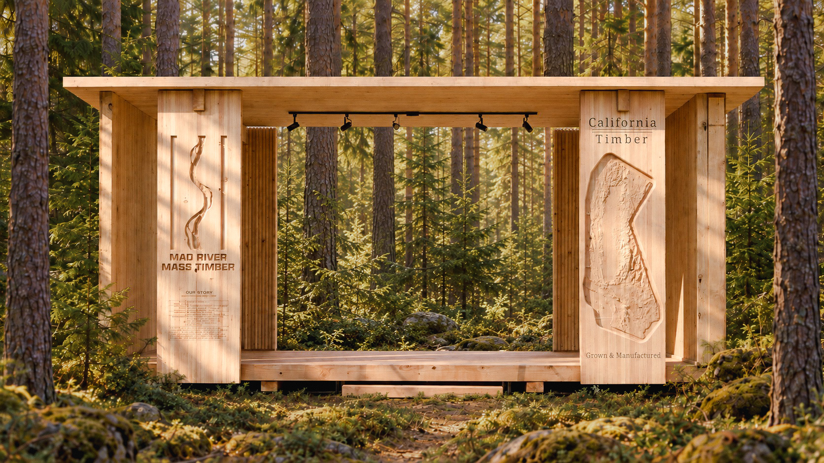 Mad River Mass Timber showroom in the forest